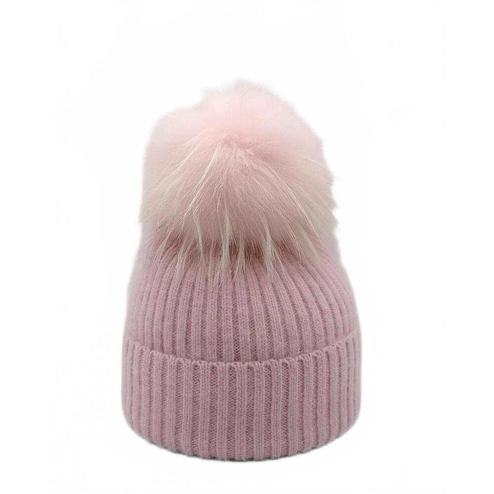 NEW LINDA RICHARDS women's knit pom pom hat in baby pink